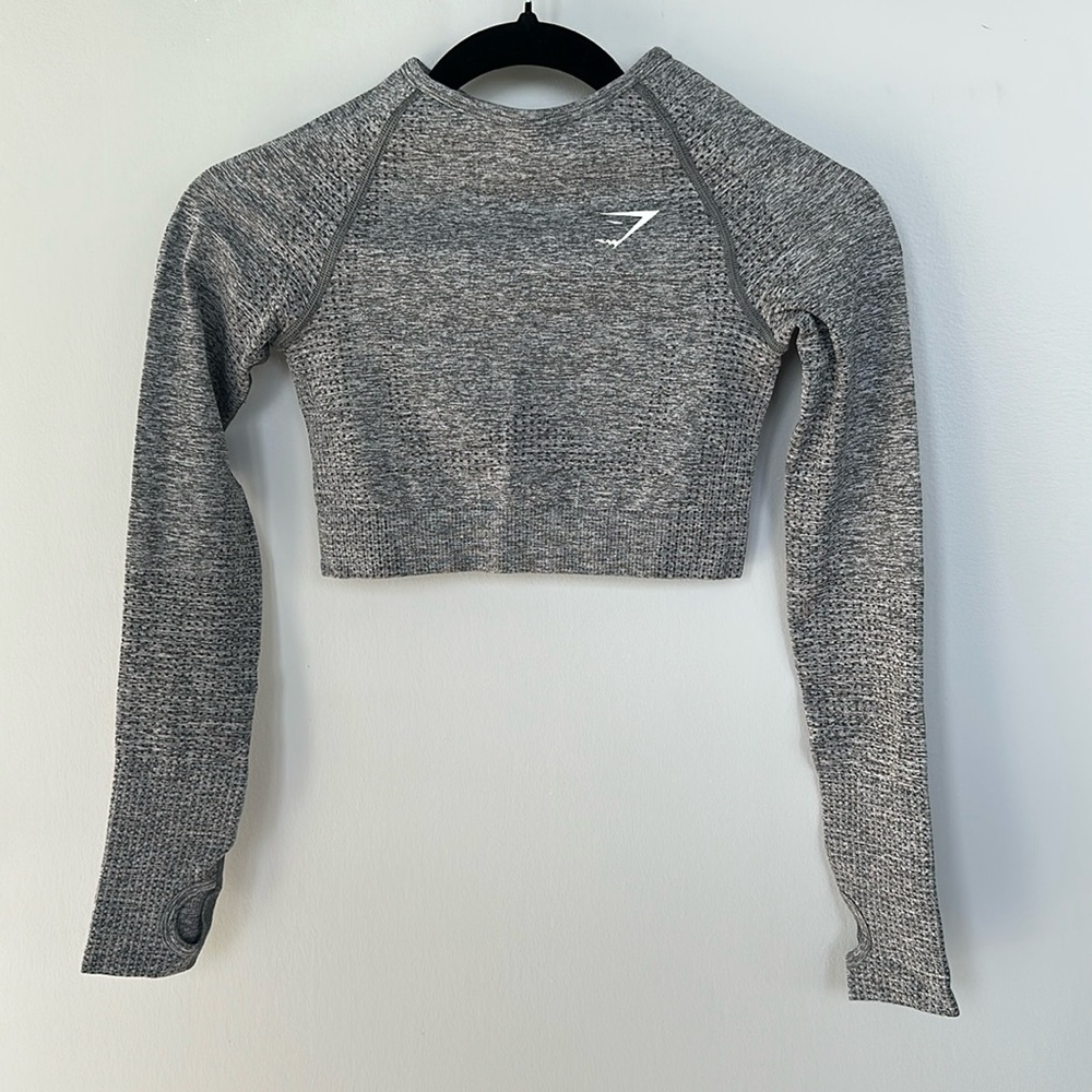 Gymshark Vital Seamless Long Sleeve Grey Crop Top (XS)